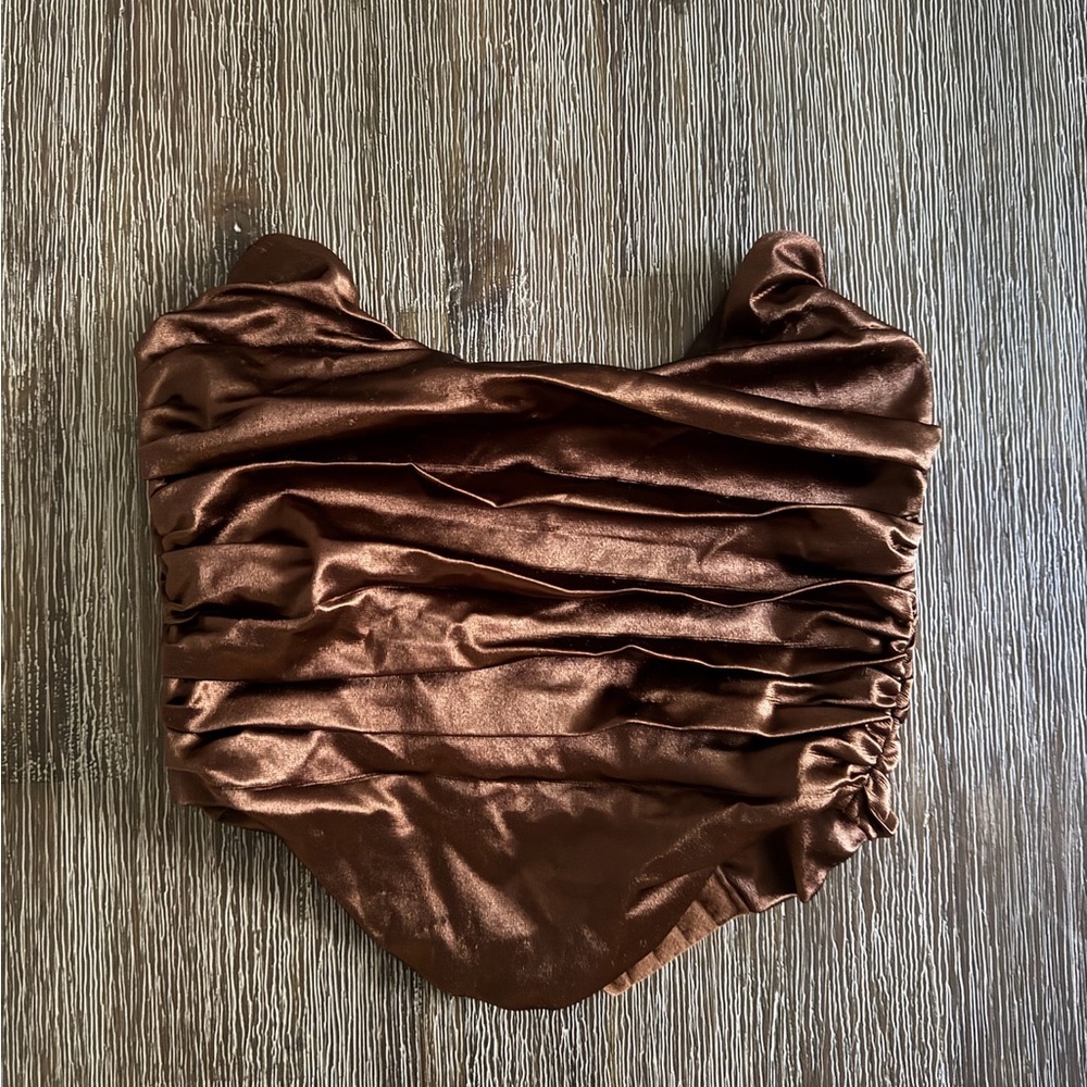 Brown Ruched Satin Top